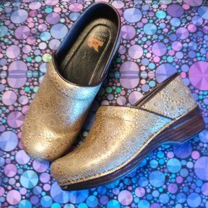 Gold Shimmery Dansko Sunburst Clogs Size 39